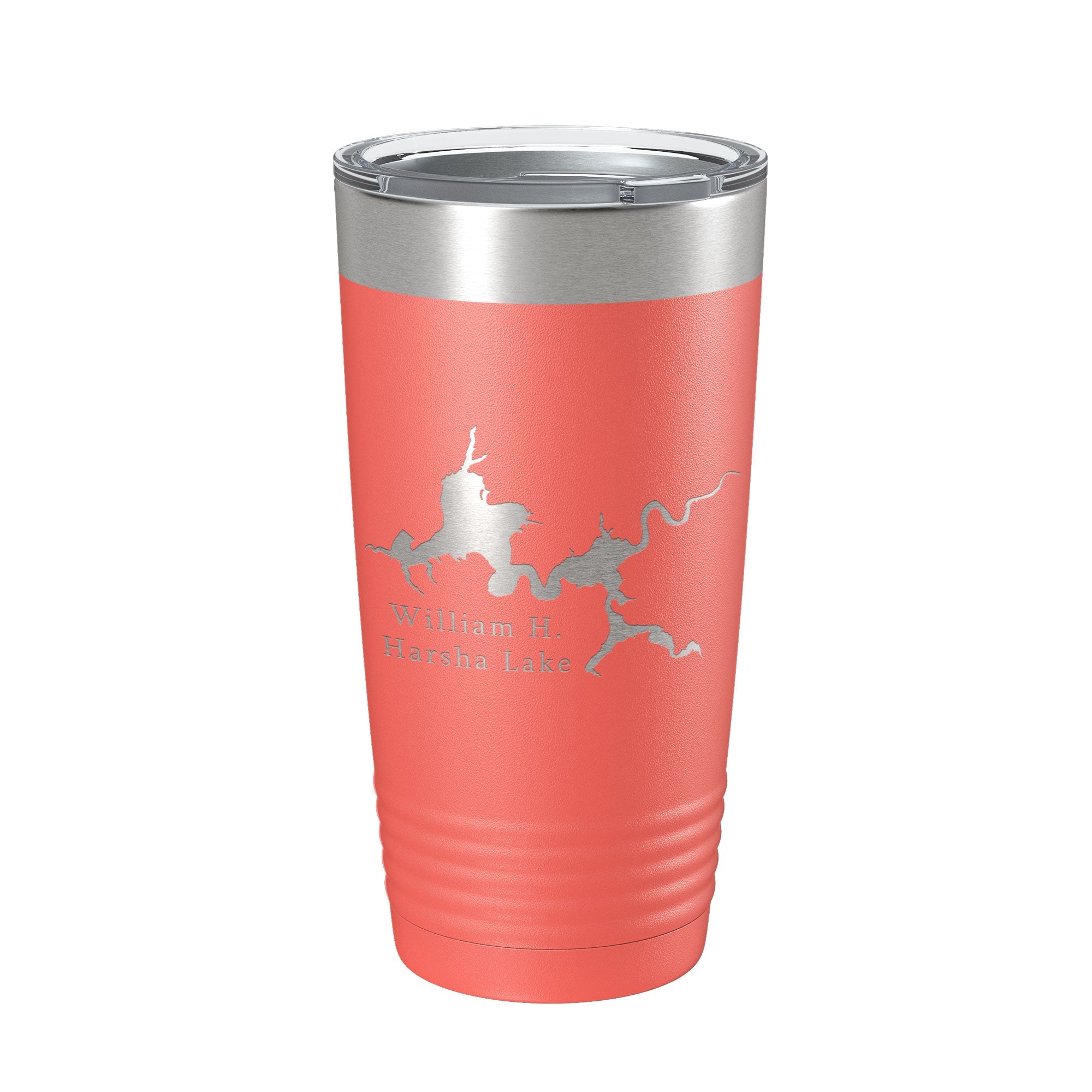 William H. Harsha Lake Map Tumbler Travel Mug Insulated Laser Engraved Coffee Cup Ohio 20 oz
