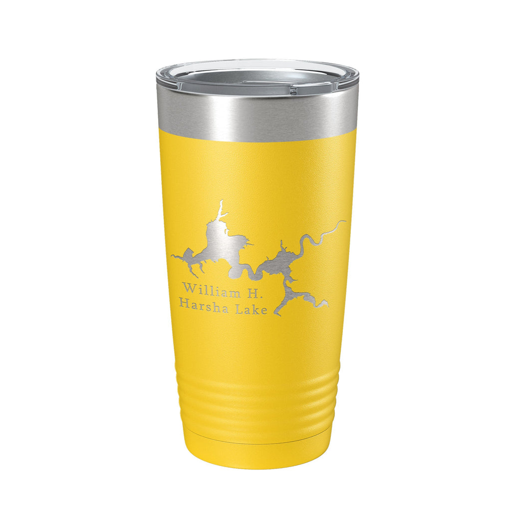 William H. Harsha Lake Map Tumbler Travel Mug Insulated Laser Engraved Coffee Cup Ohio 20 oz