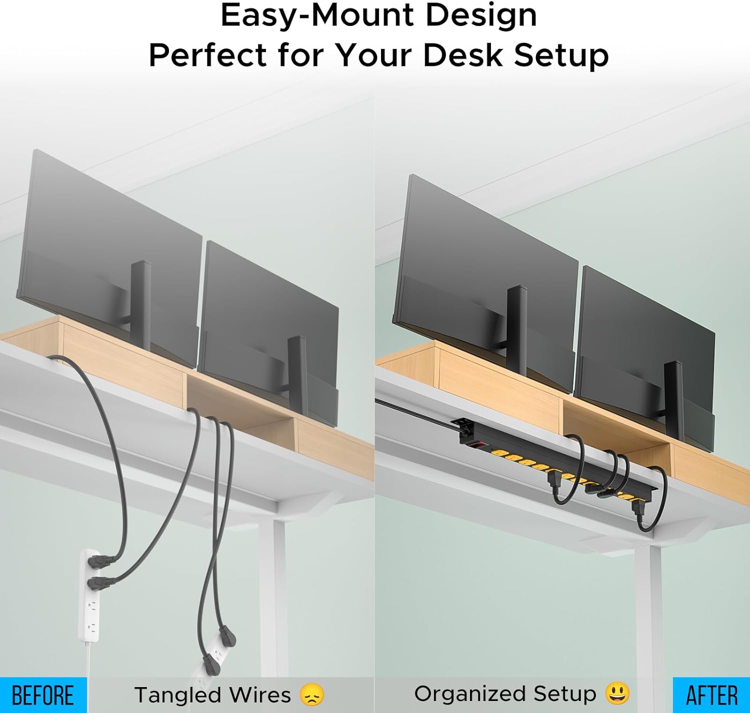 CRST 8-Outlet Mountable Metal Power Strip | 4-Way Bracket Mount, 2100J Surge Protector, 45° Flat Plug, Wide-Spaced Outlets, ETL Listed