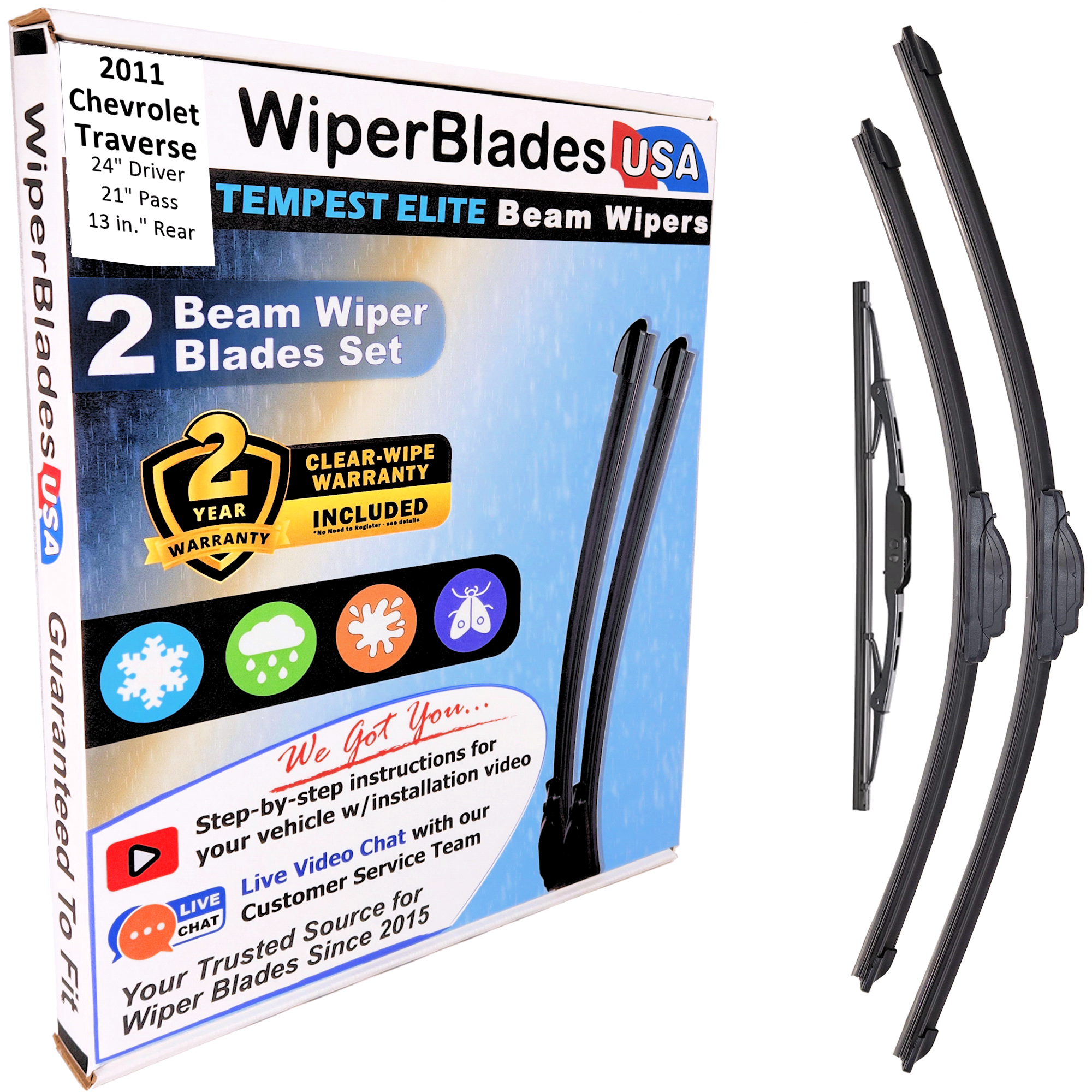 2011 Chevrolet Traverse Wiper Blades w/2yr Warranty (Set of 3) w/Rear Wipers