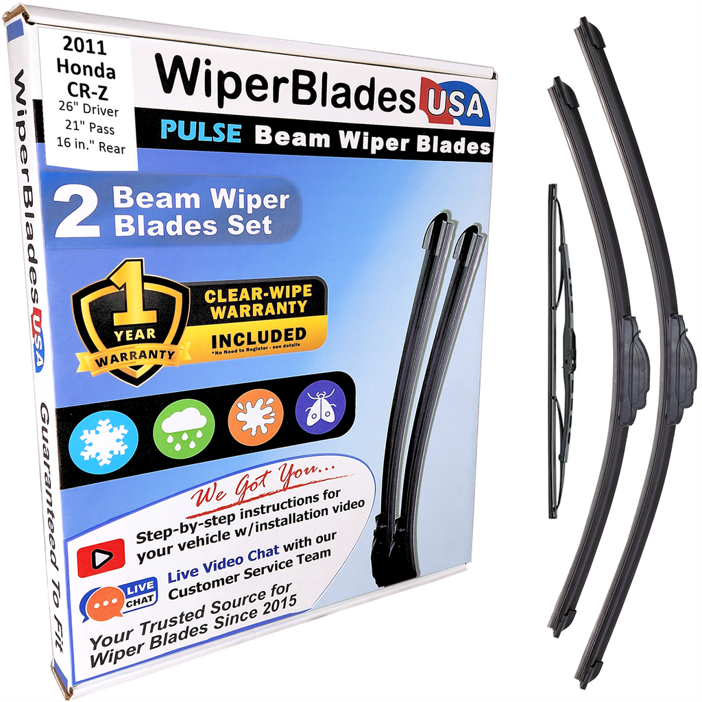 2011 Honda CR-Z Wiper Blades w/1yr Wear Warranty (Set of 3) w/Rear Wipers