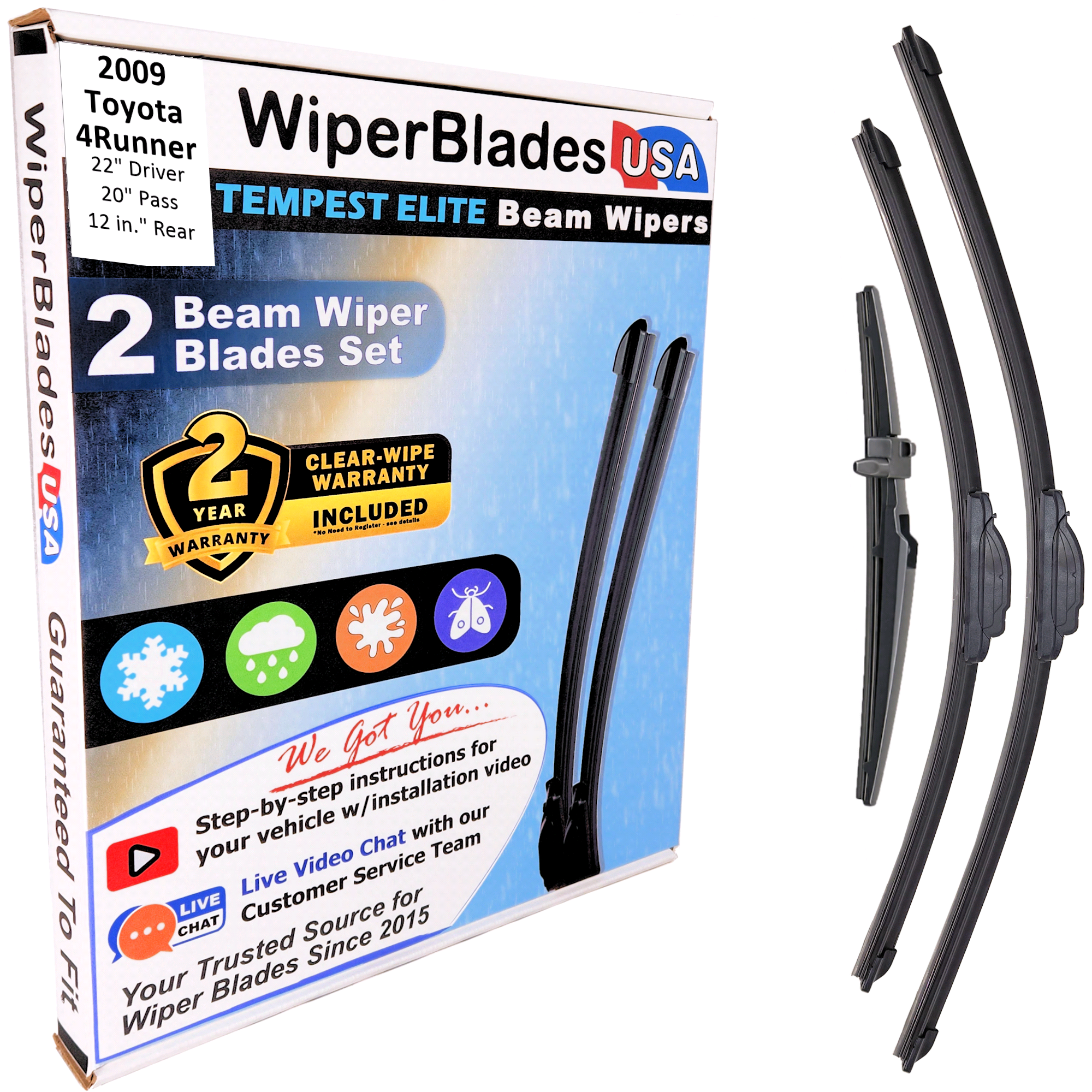 2009 Toyota 4Runner Wiper Blades w/2yr Wear Warranty (Set of 3) w/Rear Wipers