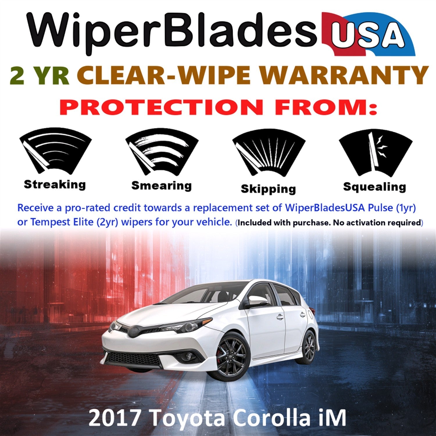 2017 Toyota Corolla iM Wiper Blades w/2yr Wear Warranty (Set of 2) Beam Wipers