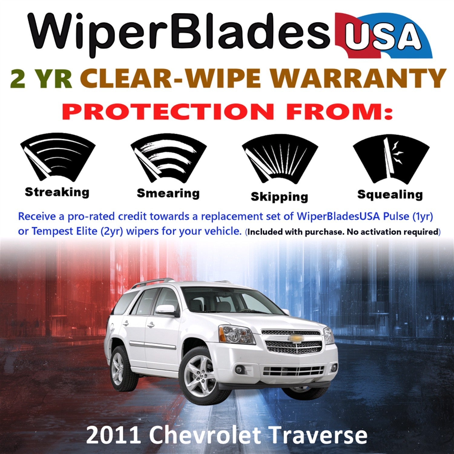 2011 Chevrolet Traverse Wiper Blades w/2yr Warranty (Set of 3) w/Rear Wipers