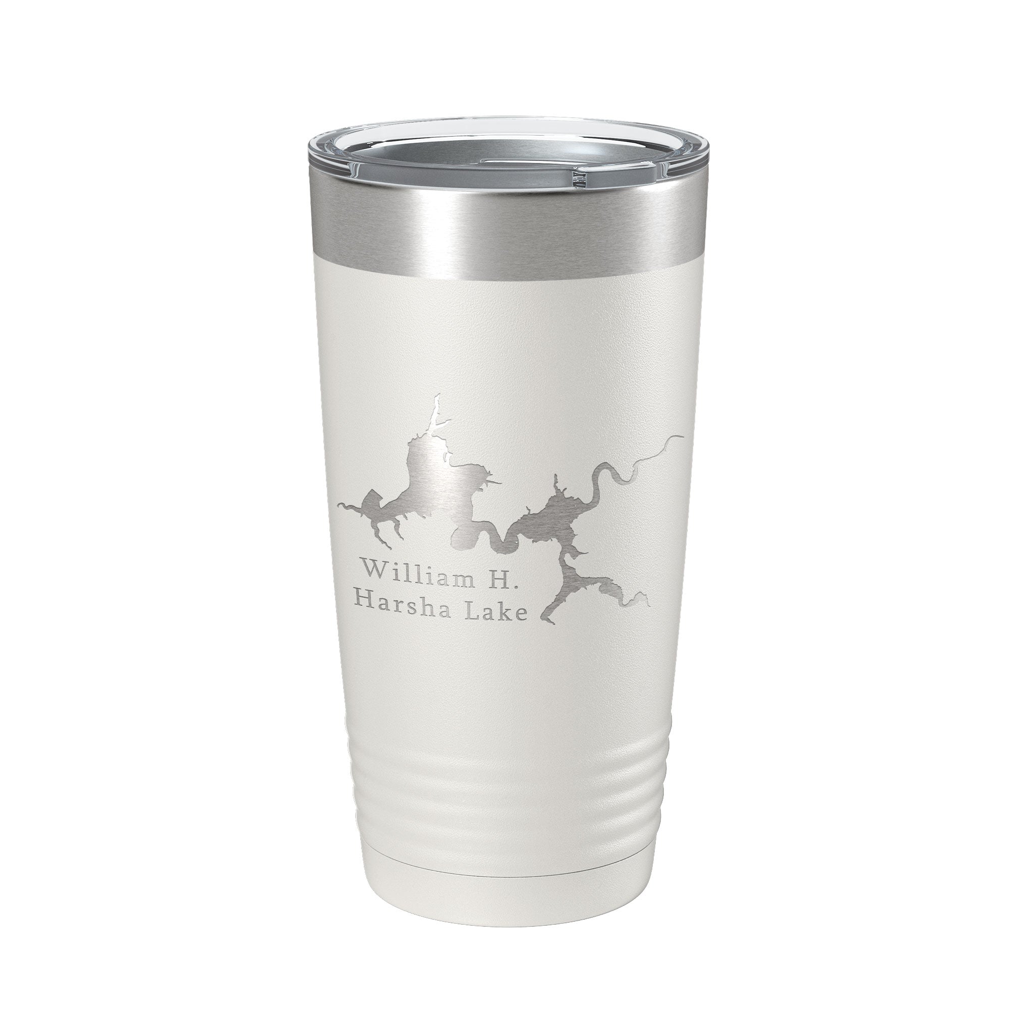 William H. Harsha Lake Map Tumbler Travel Mug Insulated Laser Engraved Coffee Cup Ohio 20 oz